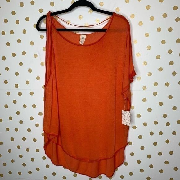 𝅺free People Pluto One Shoulder Tee Orange M - Picture 3 of 7